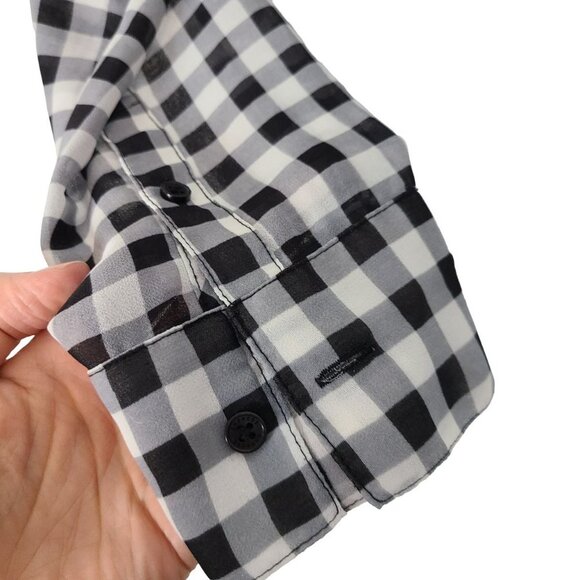 Express Womens S Black White Gingham Checkered Sheer The Portofino Shirt Pockets - Picture 5 of 9